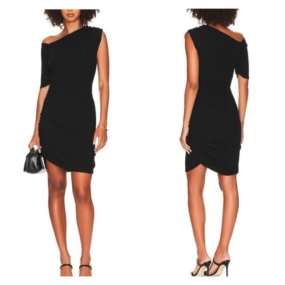 NWT LNA Zuki Rib Bodycon Asymmetrical Neck Mini Dress M Black - Picture 1 of 7